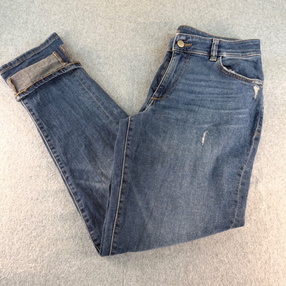 DL1961 Riley Straight Boyfriend Jeans Blue Adams Distressed 12285 Womens Size 28